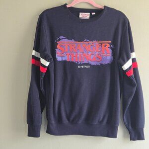 Netflix Stranger Things Logo Women's Striped Long Sleeve Navy‎ Blue Sweatshirt